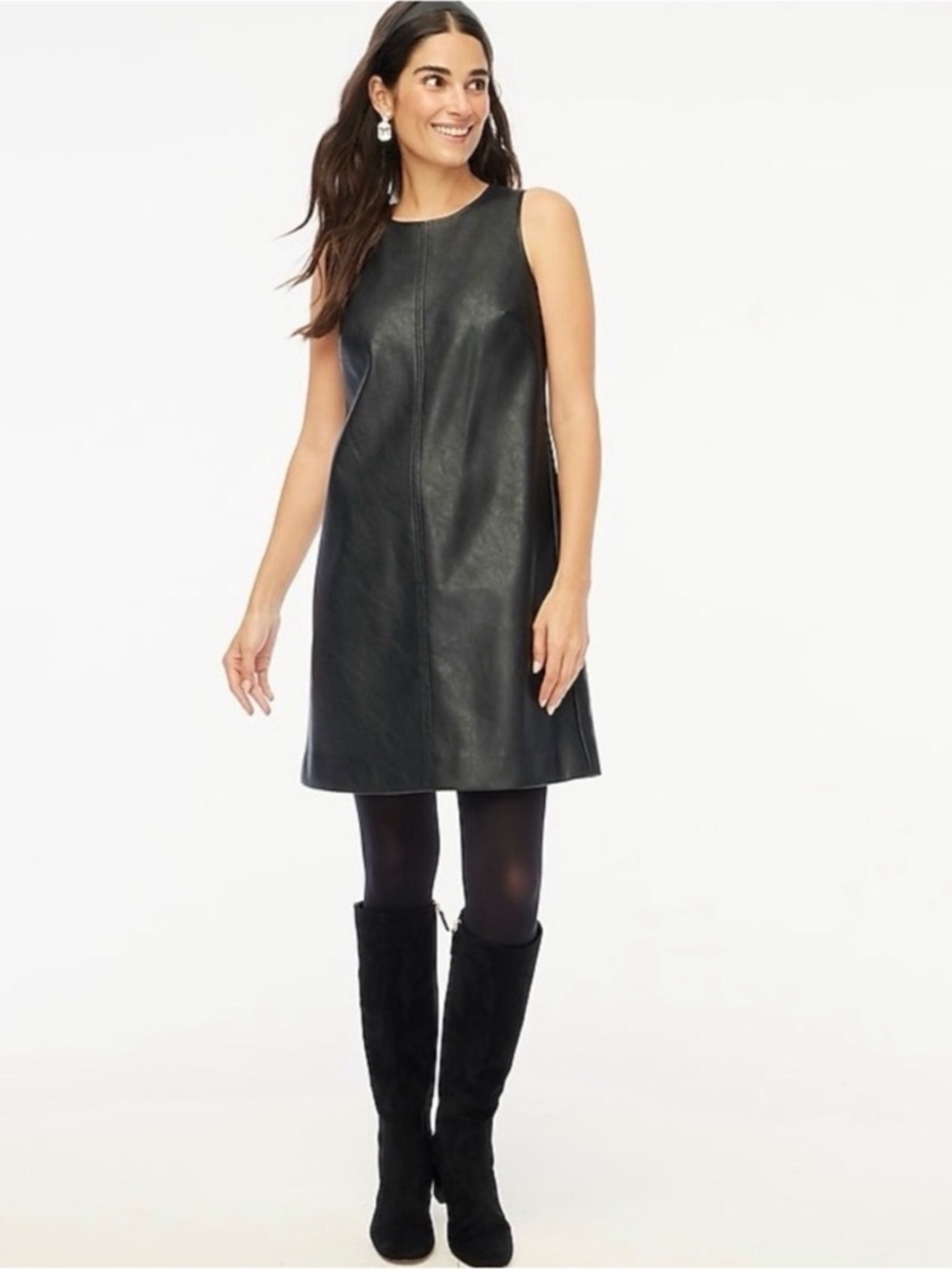 J. Crew Faux Leather Black Shift Dress, Size 12, 20” PTP, 37” L